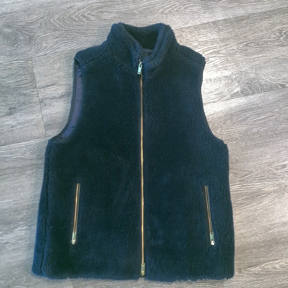 J Crew Navy Blue Fur Vest size small - Picture 5 of 8